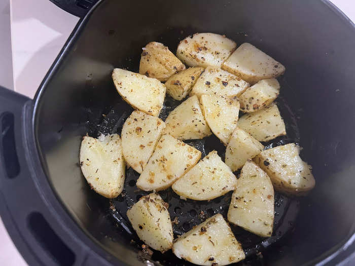 After 20 minutes, the potatoes looked pale and underdone.