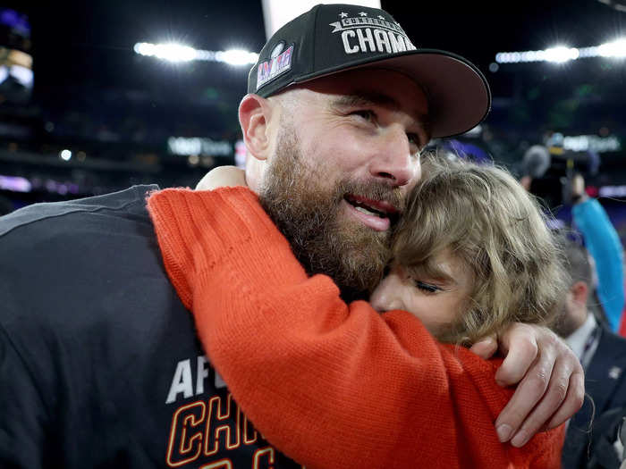 January 28, 2024: Swift celebrated with Kelce when the Chiefs secured their spot in the Super Bowl.