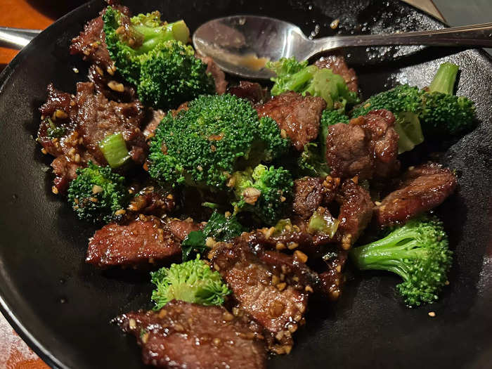 I wasn’t a fan of P.F. Chang’s beef and broccoli dish.
