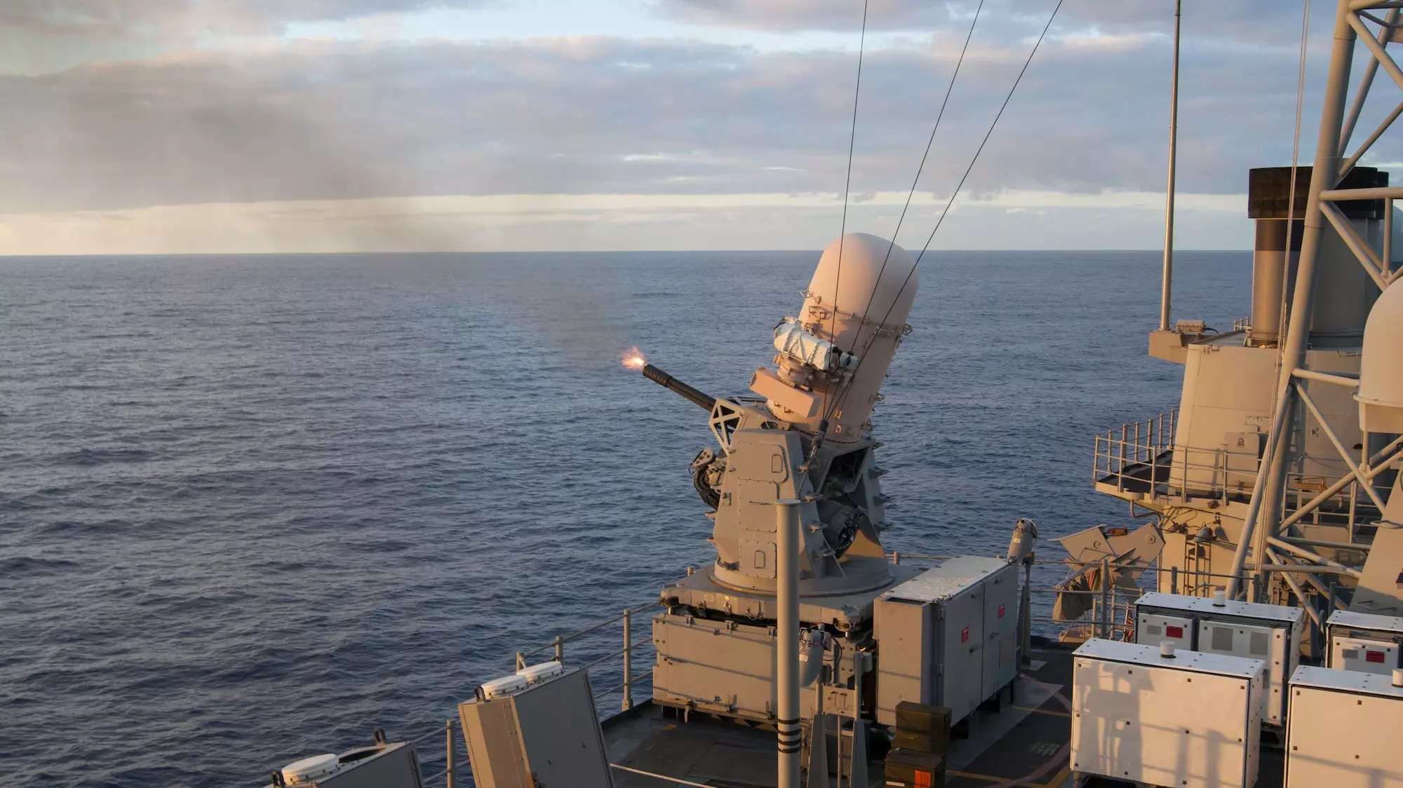 Phalanx Close-In Weapons System fires aboard USS Chosin