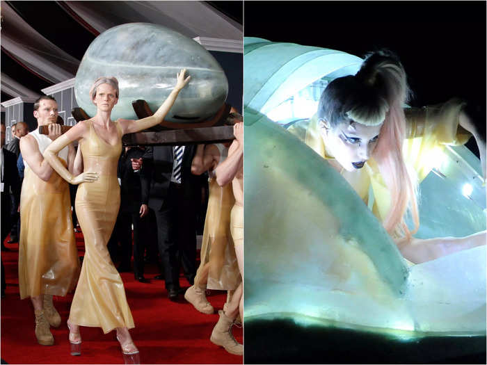 In 2011, Lady Gaga proved how dedicated to her craft she is when she was carried into the awards in a giant egg, only emerging during her performance.