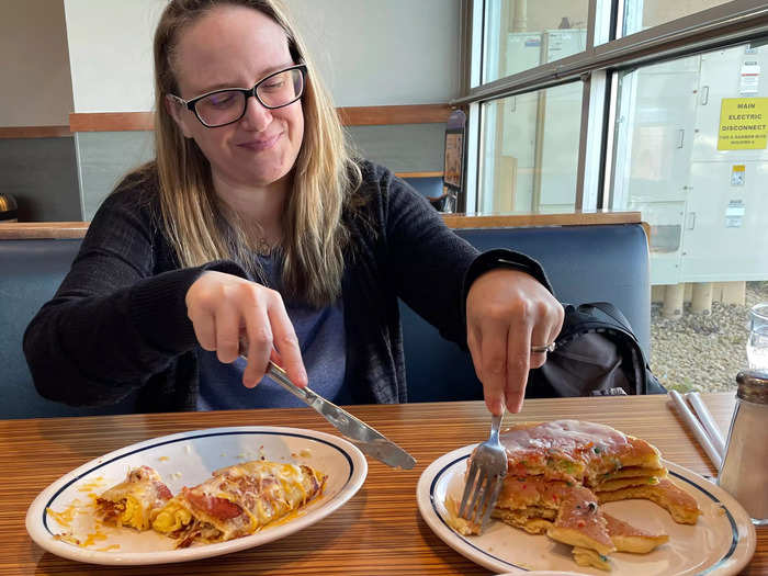 The cupcake pancakes were a bit too sweet for us.