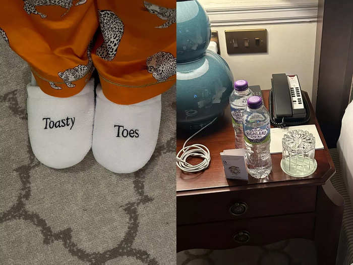 Turndown service was my favorite thing about luxury hotels, and Gleneagles had some unique touches like sleep spray and funky slippers.