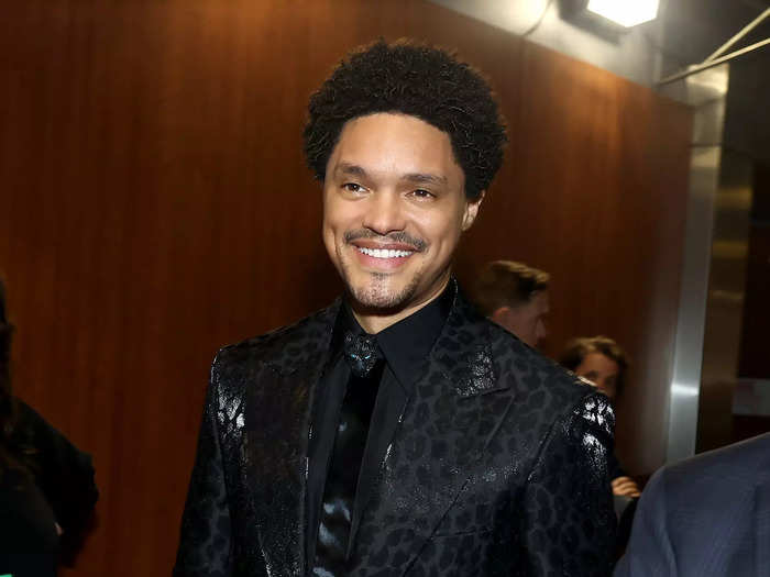 Host Trevor Noah wore a black, leopard-print jacket during the show.