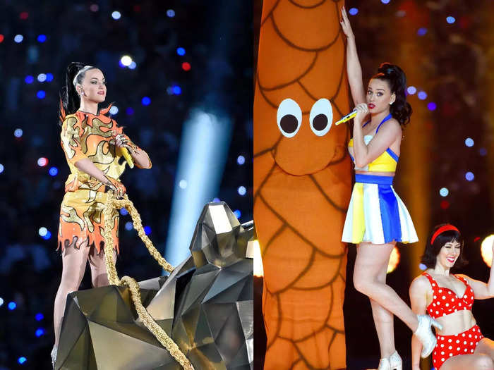 Katy Perry set the standard for how playful Super Bowl halftime show costumes can be in 2015.