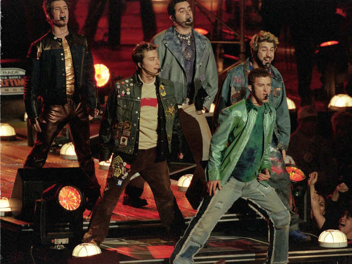 NSYNC wore a rainbow of colors when they headlined the Super Bowl halftime show alongside Aerosmith in 2001.
