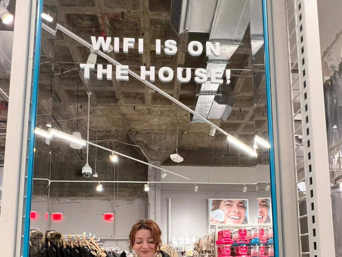 It was time for me to try items on. A mirror told me the store had free WiFi, which I appreciated — this mall has famously terrible phone service.