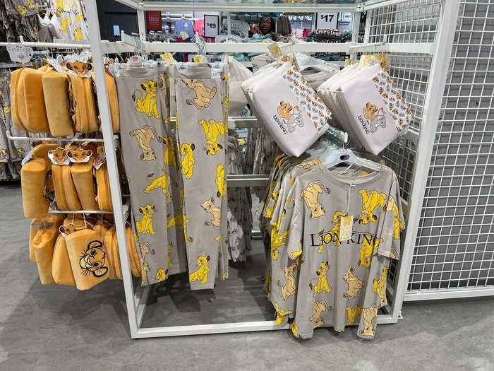 There was a comprehensive selection of "Lion King" pajamas and accessories.