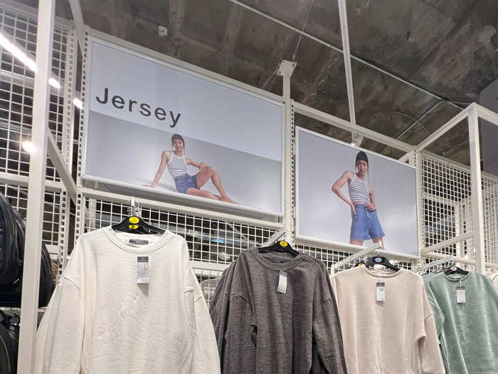 Behind it was this display marked "Jersey," which contained basic sweaters and sweatshirts made of jersey that were priced at $12. Again, they felt a little thin, but they were soft to the touch.