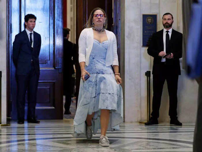 She wore a daring denim corset dress with an asymmetrical hemline to a meeting with business leaders on Capitol Hill in September 2023.