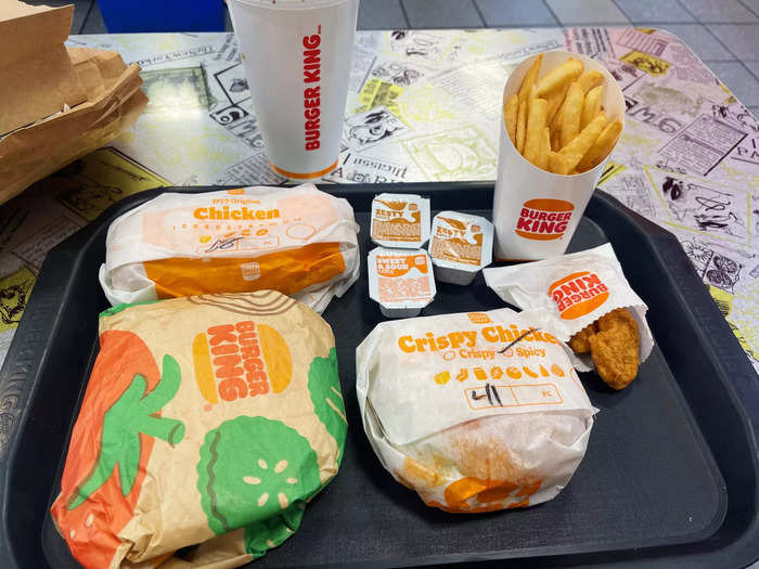 Erin ordered a medium Whopper with cheese meal, an original chicken sandwich, a four-piece chicken nugget, and a spicy crispy chicken sandwich at the New York location.