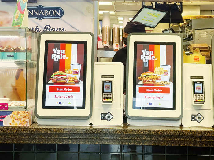 During a weekday lunchtime in New York City, Burger King was busy. However, Erin was able to quickly place an order at one of the mobile kiosks.