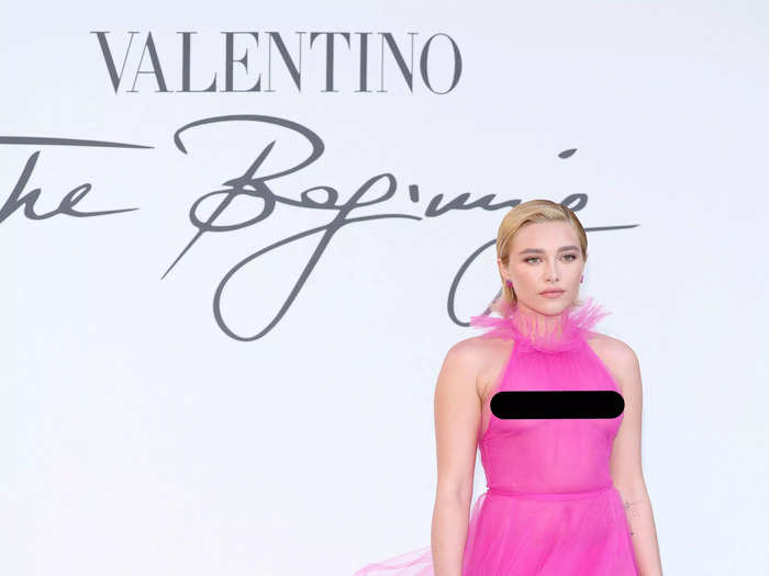 Pugh wore a see-through pink dress to a Valentino runway show.