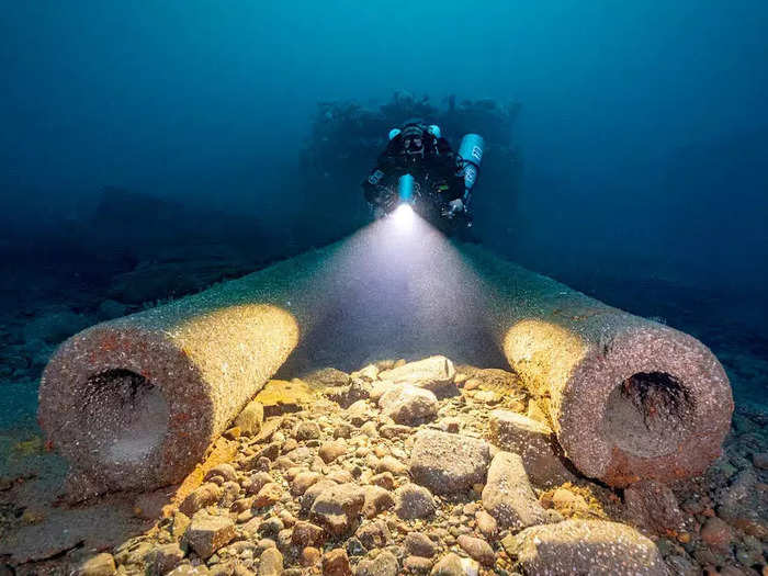 Almost 200ft underwater, this WW1 battleship