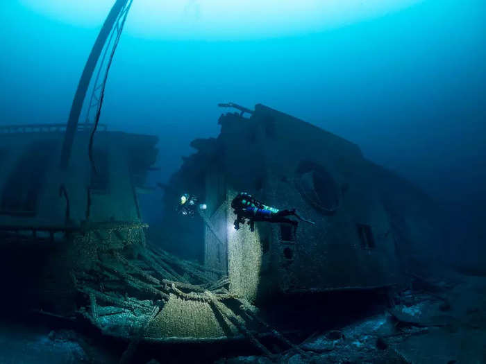 This freight ship crashed so hard, it broke in half. 