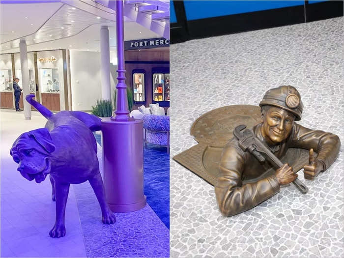 1. Just look nearby: A statue of a peeing dog and another of a person climbing out of a maintenance hole are just a stone’s throw from Pearl. 