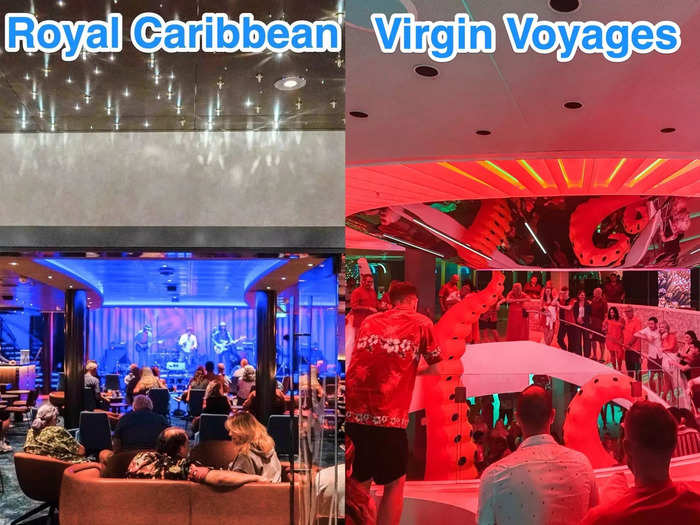 Both ships entertained with concerts, comedy sets, and acrobatics, but the Virgin Voyages shows were more immersive. 