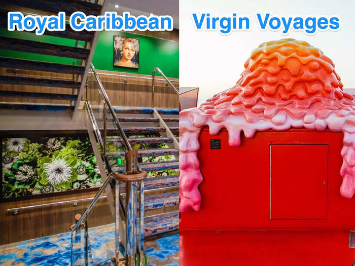 Both ships were decorated with art, but the Virgin Voyages ship felt more modern and creatively cohesive. 