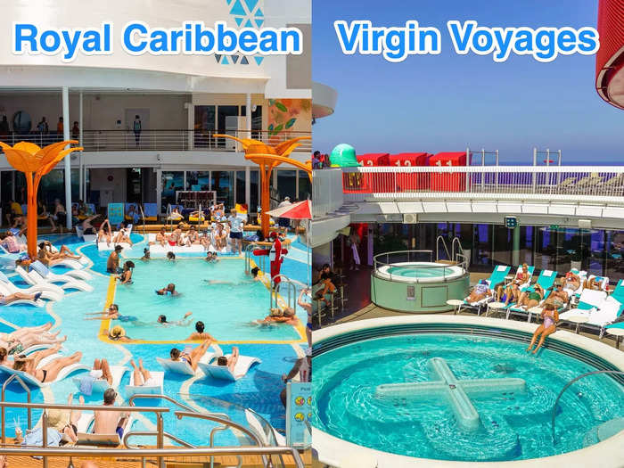 Royal Caribbean had more pools than Virgin Voyages, but the latter was less crowded.