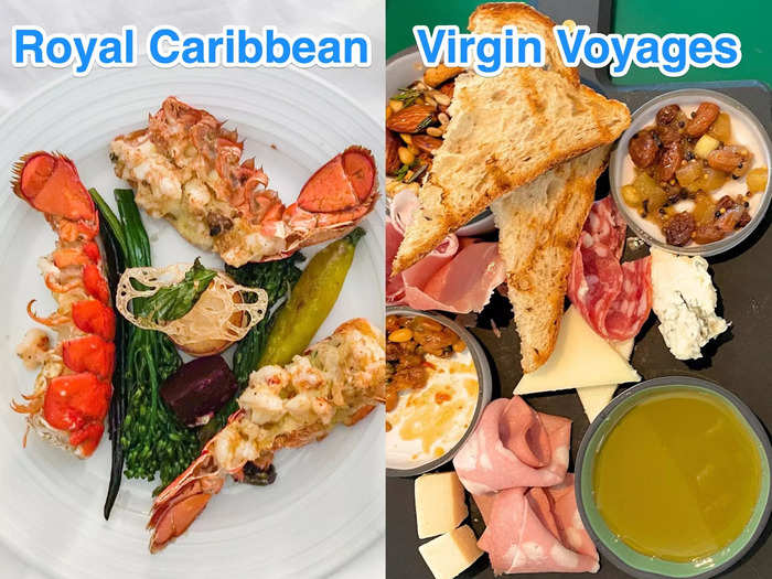 All the restaurants are complimentary on the Virgin Voyages ship, but I paid extra for specialty menus with Royal Caribbean.