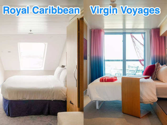 The cabins were roughly the same size, but on the Virgin Voyages ship, I splurged for a private balcony.