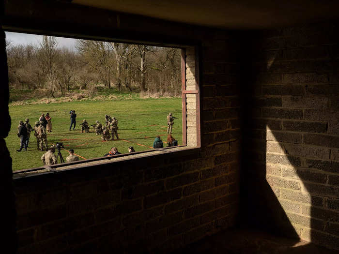 Soldiers also train in just the outlines of buildings so their movements can be seen and studied.