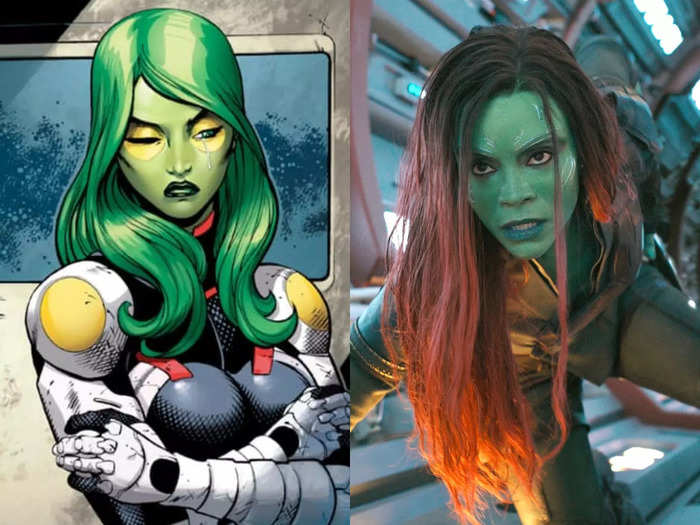 Gamora, an assassin turned hero and adopted daughter of Thanos, is played by Zoe Saldaña.