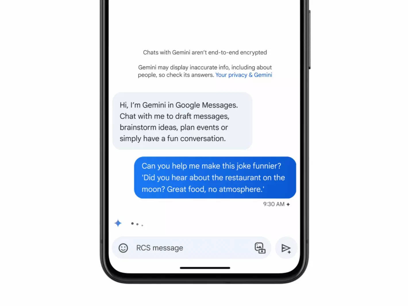 Gemini chatbot in Google messages