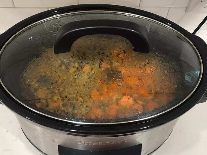 I also add seasonings, vegetable broth, and water to the Crock-Pot.