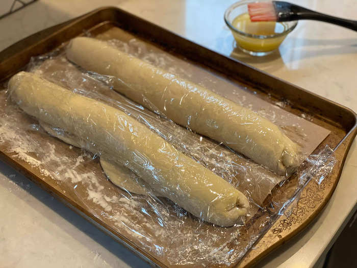 Transfer to baguettes to a cookie sheet for another rest period. 