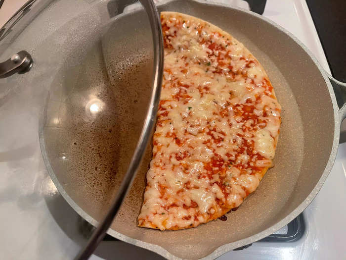 I really enjoyed how gooey the cheese became on the stovetop-cooked pizza.