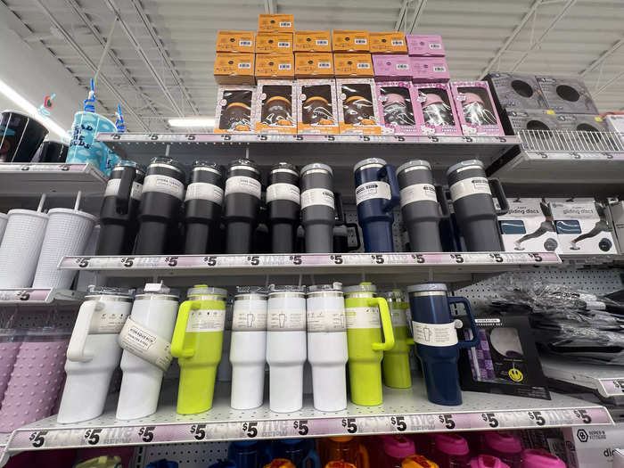 My first stop in Five Below was the water bottle display. I was looking for a cheaper version of a Stanley cup or an Owala water bottle, two of the most popular brands right now.