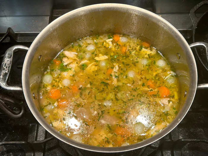 Then, I took my soup off the heat, removed the Parmesan rind, and added another ¼ cup of sherry. 