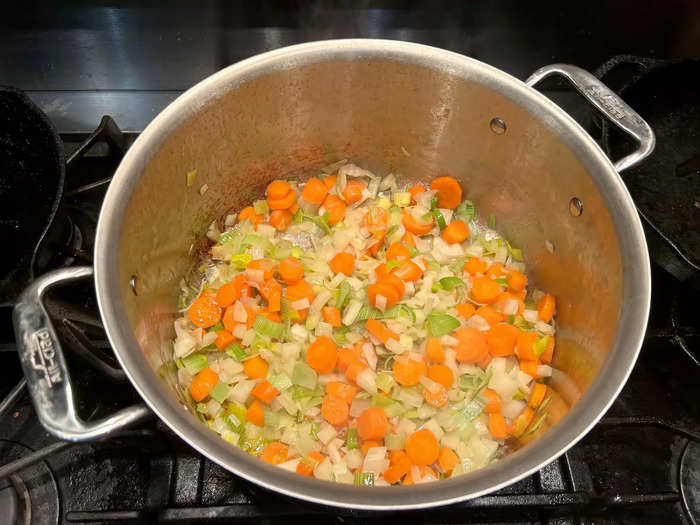 Once all my veggies were ready, I threw them in a big pot with melted butter. 