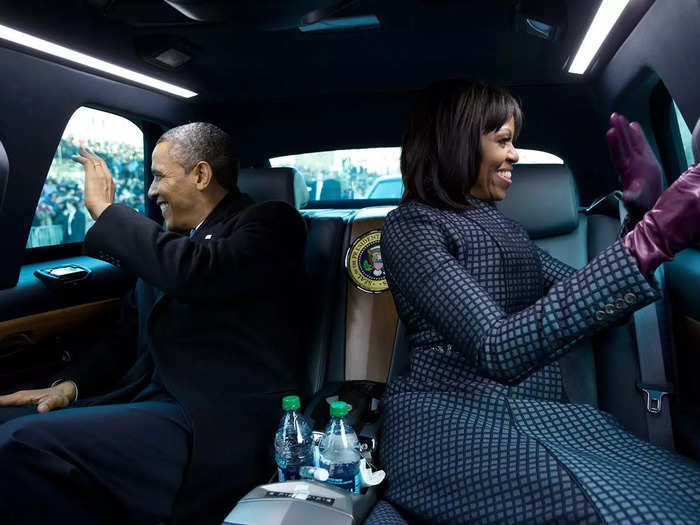 The interior featured plush leather seats decorated with the presidential seal, a fold-out desk, and room for five passengers.