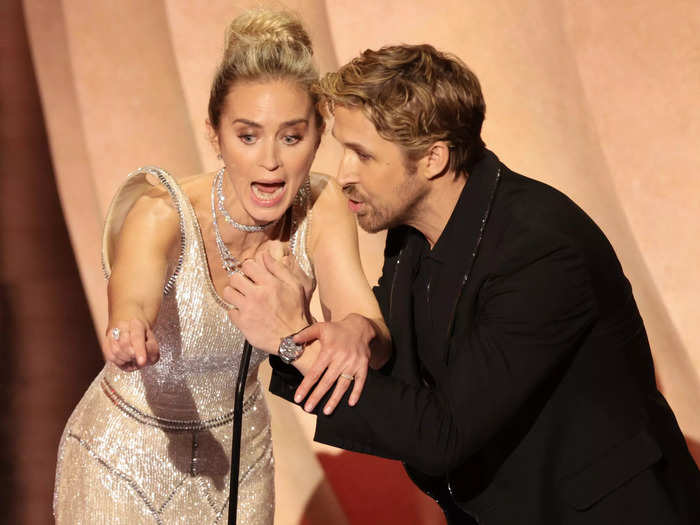 Emily Blunt and Ryan Gosling poked fun at the "Barbenheimer" rivalry.