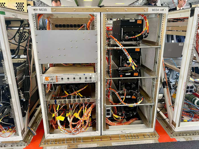 The yards and yards of orange instrumentation wiring inside the plane are only for testing and will not be on the final product.