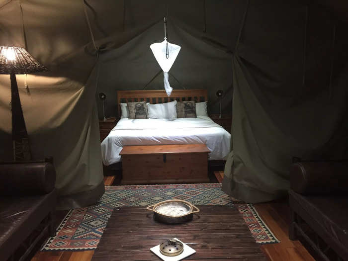 My main tent felt pretty spacious, with a king bed and a living-room area.