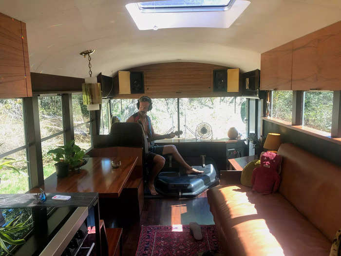 The bus can function as a music studio.