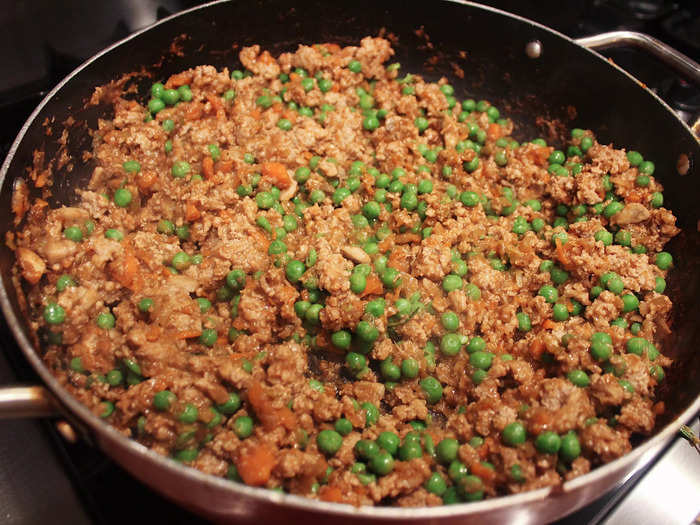 After stirring in the turkey, the mixture was really starting to resemble what I knew as the filling of shepherd