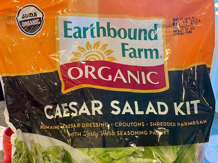 My family is obsessed with the Earthbound Farm organic Caesar-salad kit.