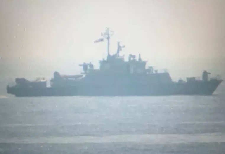 A undated still image released on Oct. 6 from video taken by a MARTAC T-38 Devil Ray unmanned surface vessel of an Islamic Revolutionary Guard Corps Navy warship in the Strait of Hormuz.
