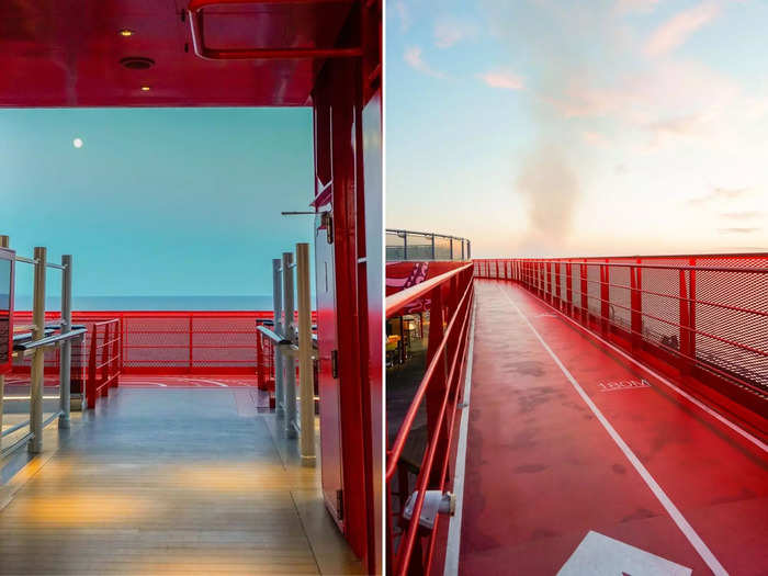 Lastly, the top deck, 17, holds the runway, a bright-red track that circles the ship.