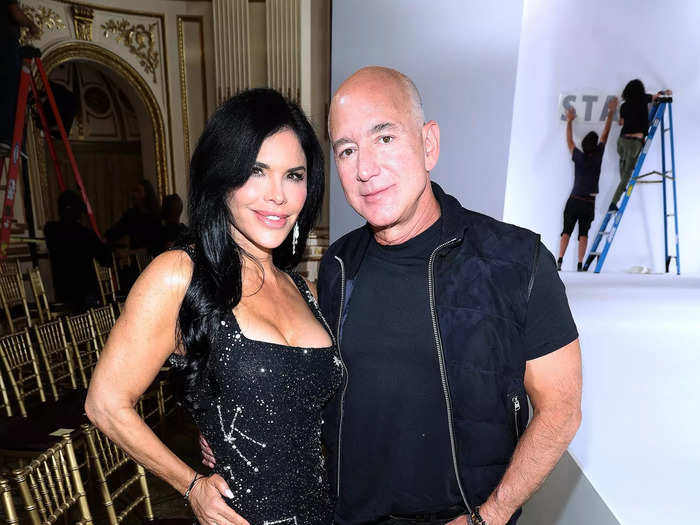 Sánchez and Bezos wore all-black looks to a Staud fashion show in September 2023. 