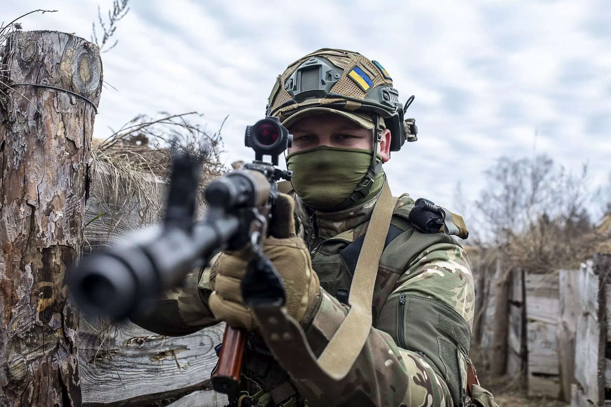 A member of 120th Independent Brigade of the Territorial Defense Forces of Ukraine takes part in training exercises on March 16.