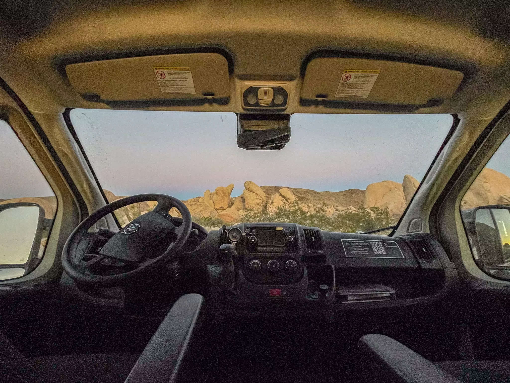 A sunset through the van