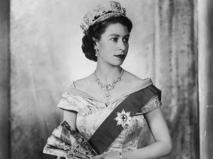 Queen Elizabeth II wore the diamond Hyderabad necklace in her first official portrait.