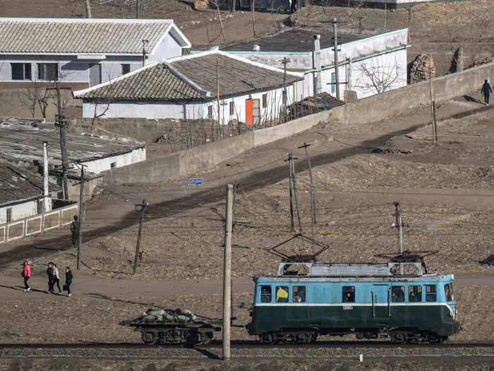 A wagon in the North Korean city of Namyang.