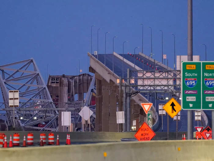 The collapsed bridge in the early hours of Tuesday