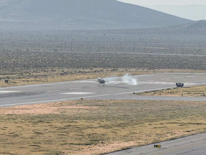 The handling of XB-1, including airspeed checks with the T-38 and its landing stability at a high angle of attack, was also evaluated.